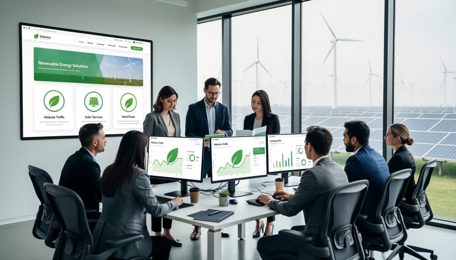 Energy professional reviewing digital marketing performance and website analytics